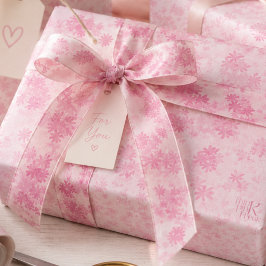 Denk Roze Waterverf Bloemmotief Monogram Satijnen Lint