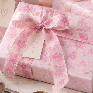 Denk Roze Waterverf Bloemmotief Monogram Satijnen Lint