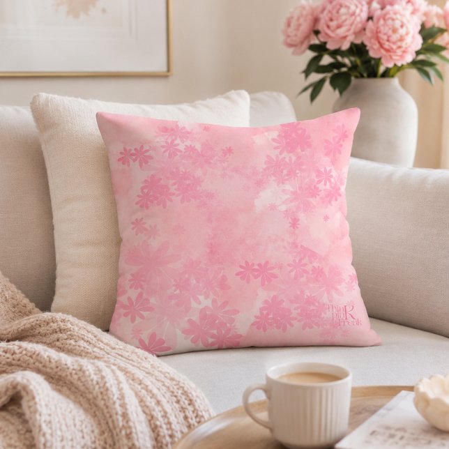 Denk Roze Waterverf Florale Patroon Kussen (Creator heeft geüpload)