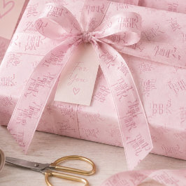 Denk Roze Waterverf Patroon Monogram Satijnen Lint