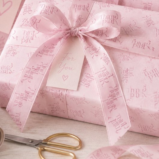 Denk Roze Waterverf Patroon Monogram Satijnen Lint