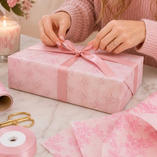 Denk Roze Waterverf Patroon Monogram Tissuepapier