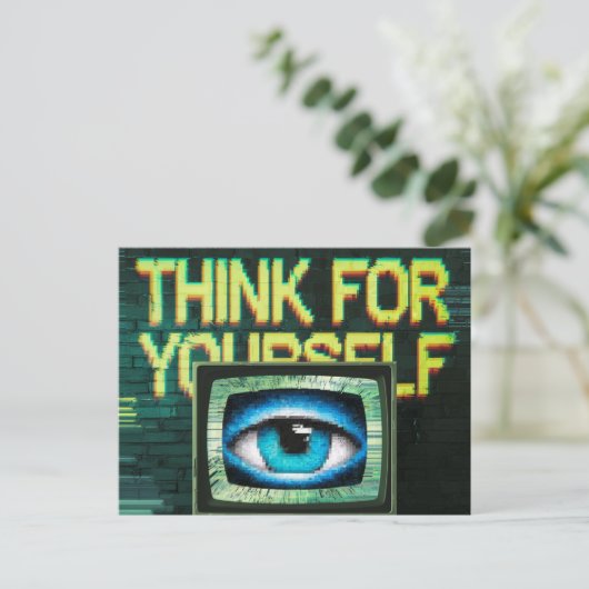 Denk voor jezelf Retro TV Eyeball Glitch Briefkaart (Staand voorkant)