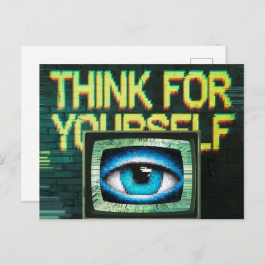 Denk voor jezelf Retro TV Eyeball Glitch Briefkaart (Voorkant / Achterkant)