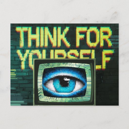 Denk voor jezelf Retro TV Eyeball Glitch Briefkaart (Voorkant)