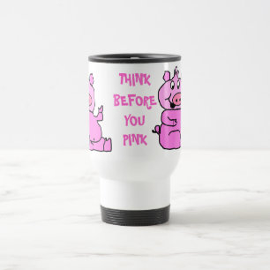 "Denk voor..." Roze Cartoon Mok Varkenspijn