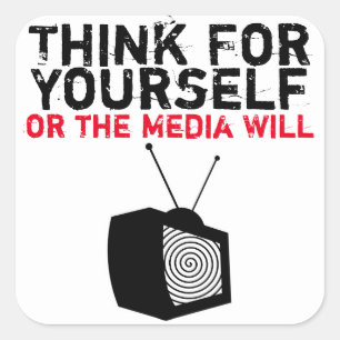 Denk zelf: gehypnotiseerde tv vierkante sticker