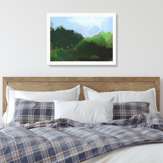 denkbeeldige groene bergen canvas afdruk (Insitu (Slaapkamer))