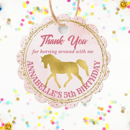 Denkcadeau voor roze en gouden cowgirl voor paarde bedankjes labels