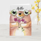 denken aan een beer met bouquet dat je waterverf b kaart (Gele Bloem)