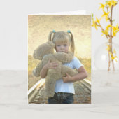 denken aan je droevige meisje met teddy beer kaart (Gele Bloem)