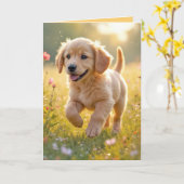 Denken aan je Golden Retriever puppy in een weide Kaart (Gele Bloem)