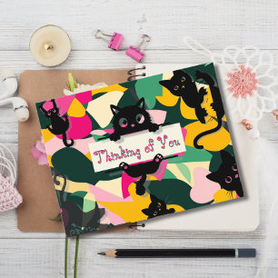 Denken aan je grillige katten en bloemen briefkaart