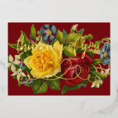 Denken aan je hart op kleurrijke Rozen Folie Uitnodiging (Voorkant)