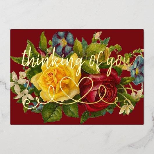 Denken aan je hart op kleurrijke  Rozen Folie Uitnodiging (Voorkant)