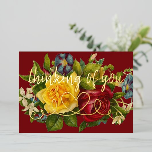 Denken aan je hart op kleurrijke  Rozen Folie Uitnodiging (Staand Voorkant)