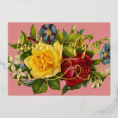 Denken aan je hart op kleurrijke  Rozen Folie Uitnodiging (Voorkant)