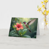 Denken aan je kolibrie op een hibiscus kaart (Gele Bloem)