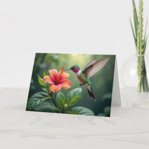 Denken aan je kolibrie op een hibiscus kaart