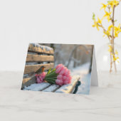 Denken aan je lente Robin met roze tulpen Kaart (Gele Bloem)