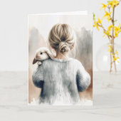 Denken aan je meisje met een konijn kaart (Gele Bloem)