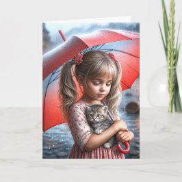 Denken aan je meisje met kitten kaart