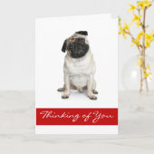 Denken aan je Pug Puppy Dog Wenskaart Kaart (Gele Bloem)