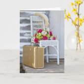 denken aan je retro koffer en bloemen kaart (Gele Bloem)