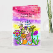 Denken aan je vriendschap grillige kat en meisje kaart (Voorkant)