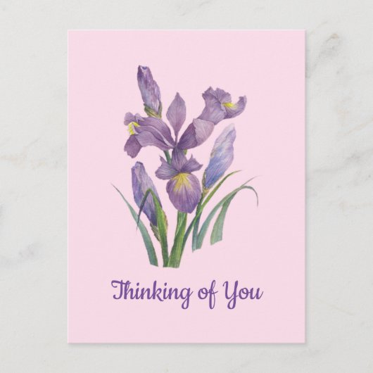 Denken aan je Waterverf Paarse Iris Botanical Briefkaart (Voorkant)