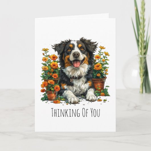 Denken aan jou Border Collie in Flowers Kaart (Voorkant)