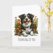 Denken aan jou Border Collie in Flowers Kaart (Gele Bloem)