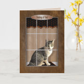 Denken aan jou - Cat Looking Out Window Kaart (Gele Bloem)