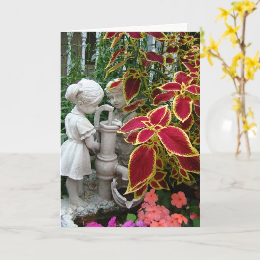 Denken aan jou, Coleus met pomp beeldje Kaart (Gele Bloem)