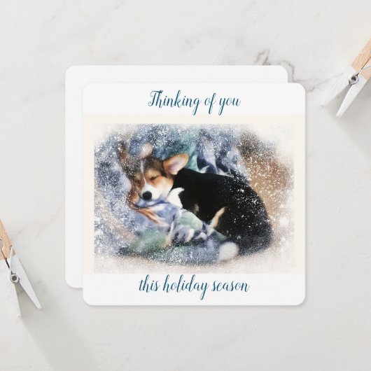 Denken aan jou Corgi Puppy Kaart (Voorkant / Achterkant in situ)