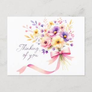 "Denken aan jou" Floral Bouquet Roze Lint Briefkaart