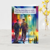 Denken aan jou Gay Mannen Hand in Hand Rainbow Kaart (Gele Bloem)