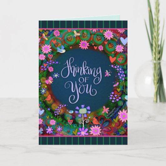 Denken aan jou grillige Floral Heart Stripe Kaart (Voorkant)