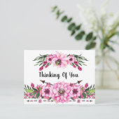 Denken aan jou in roze bloemen briefkaart (Staand voorkant)