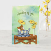 Denken aan jou - Muis in Tea Cup rusten Kaart (Gele Bloem)