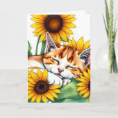 Denken aan jou | Napping kat en zonnebloem Kaart (Voorkant)