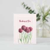 Denken aan jou Pink Alliums Flower Waterverf Briefkaart (Staand voorkant)