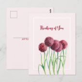 Denken aan jou Pink Alliums Flower Waterverf Briefkaart (Voorkant / Achterkant)