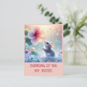 Denken aan jou Pink Blush Flower Mystical Mouse Briefkaart (Staand voorkant)