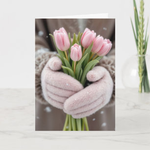 Denken aan jou roze tulpen kaart