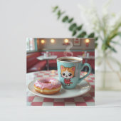 Denken aan jou | Schattigee donut en koffie Kaart (Staand voorkant)