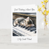 Denken aan jou | Schattigee kitten op pianotoetsen Kaart (Gele Bloem)