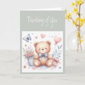 Denken aan jou Schattigee Teddy Bear Liefde Kaart (Gele Bloem)