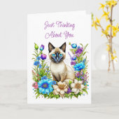 Denken aan jou | Siamese kat in bloemen Kaart (Gele Bloem)