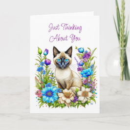 Denken aan jou | Siamese kat in bloemen Kaart